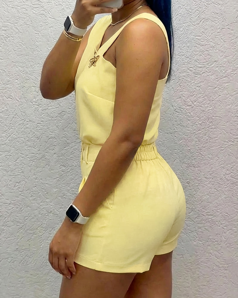 2-Piece Short Set Asymmetrical Neck Sleeveless Top and High-Waist