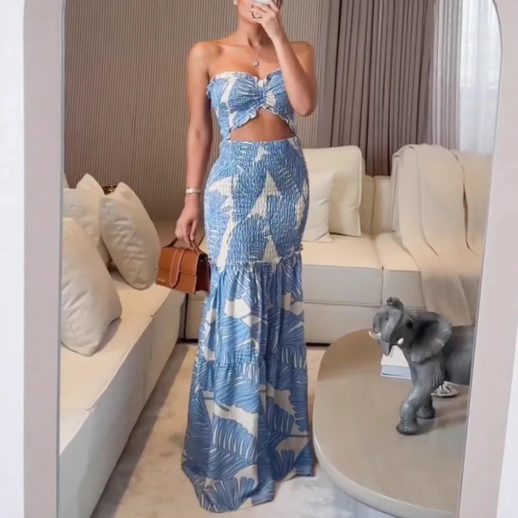 Halter Cut-Out Mermaid Maxi with Ruffle