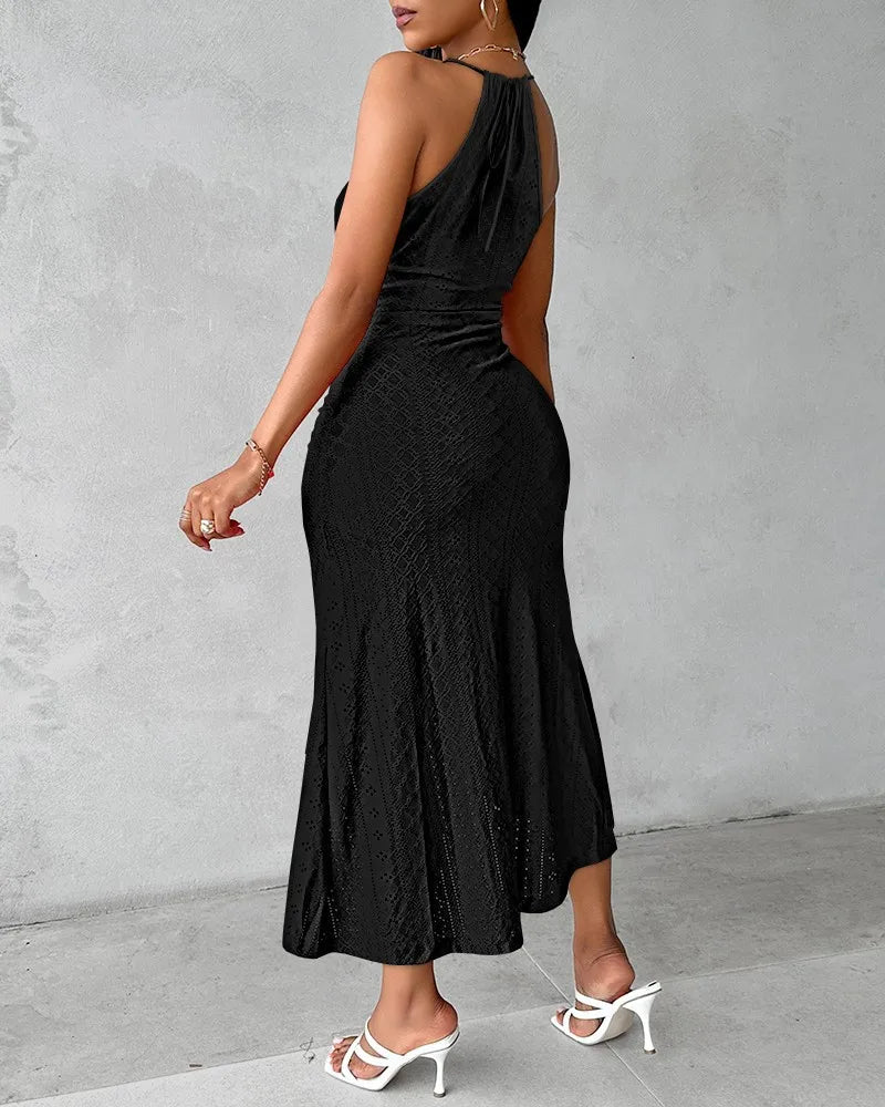 Elara Cut-Out Halter Midi with Slit