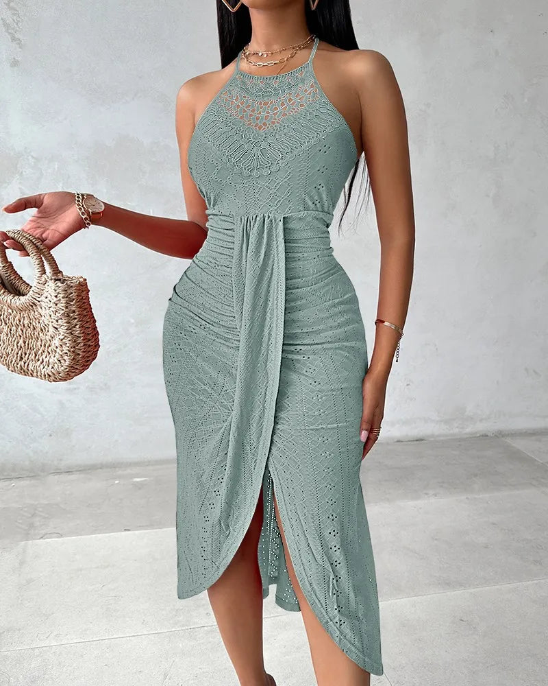 Elara Cut-Out Halter Midi with Slit