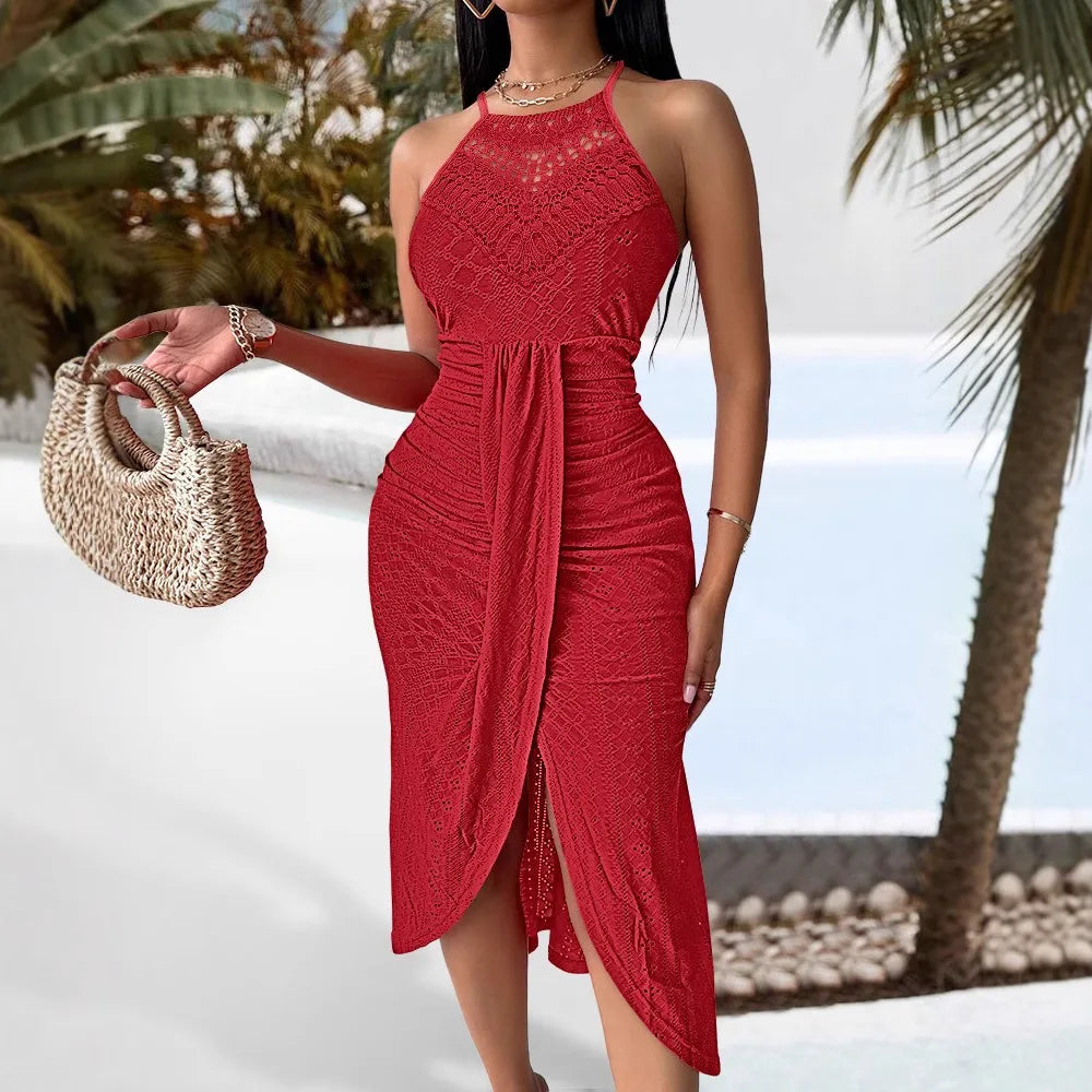 Elara Cut-Out Halter Midi with Slit